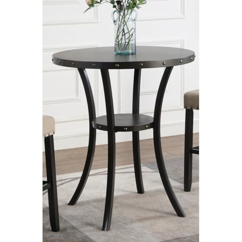 CelePeace 36 inch Round Bar Table with Nail Head Trim,