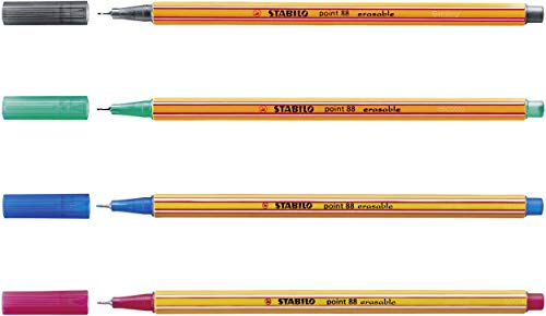 Image of STABILO Fineliner point 88 - Wallet 4 x Erasables + 2 x ink Erasers + 4 Overwriters
