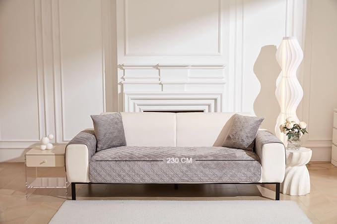 Image of HOMETHREADS Innovative Premium Velvet Sofa Cover Mat with PVC Backing for Non-Slip Comfort | (Light Grey Clubs, 5 Seater | 70x230cm)