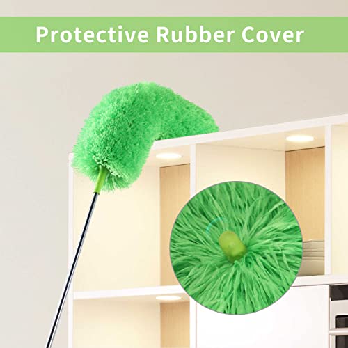 Boomjoy Feather Dusters For Cleaning, Ceiling Fan Duster With 100" Extension Pole, Microfiber Duster With Bendable Head And Long Handle, For Cleaning Cobweb, Fan, Furniture, Blinds-Green #TOP6