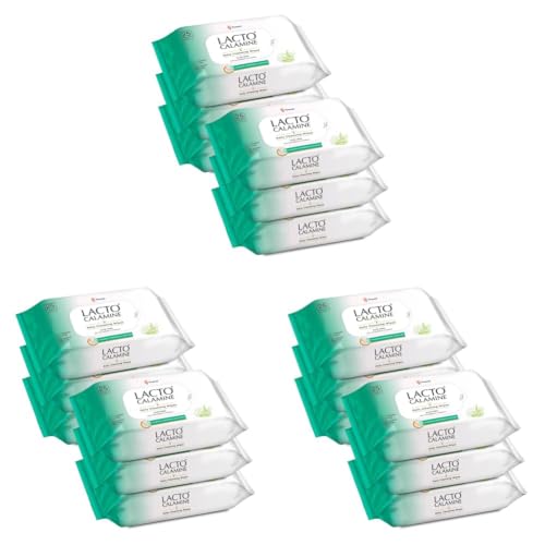 Image of Lacto Calamine Daily Cleansing Face Wipes 25N Each - Pack of 18 | Makeup Remover Wipes | Wet Tissue for Face with Aloe Vera, Cucumber & Vitamin E | Wet Wipes for Women & Men | Paraben & Alcohol Free