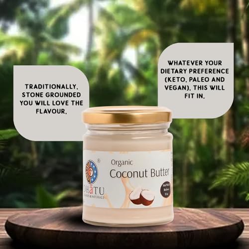 Image of Dhatu Organics Coconut Butter, 175g (Pack of 1) | Vegan | Keto Friendly | MCT Rich | Healthy Baking Fat | Lauric Acid Rich Superfood | Stoneground | No Sugar