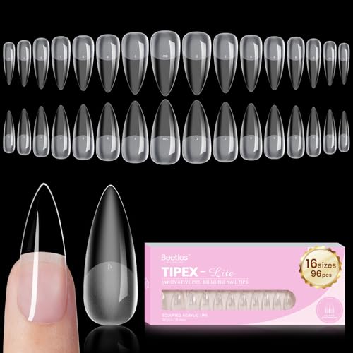 Beetles Tipex Lite Instant Apex Nail Tips Medium Stiletto No Builder Gel Needed 16 Sizes 00-14 for DIY Salon-look Extensions