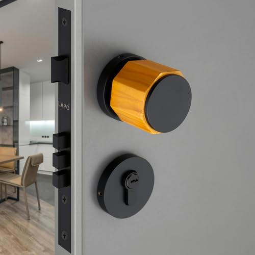 Image of LAPO Sturdy Brass Mortise Door Lock | Superior Handleset with 3 Keys for Main Door, Bedroom & Hotel | Black Finish | Long-Lasting Security | 3 Years Warranty Ro-158