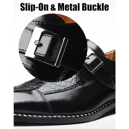 Men's Single Monk Strap Loafers Cap Toe Slip On Comfort Fashion Business Wedding Dress Leather Shoes3