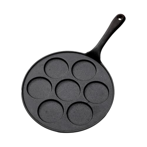 Warmiehomy Cast Iron Crepe Pan 7 Holes,Non-Stick Pancake Pan with Long Handle for Pancake|Crepe|Egg,23cm