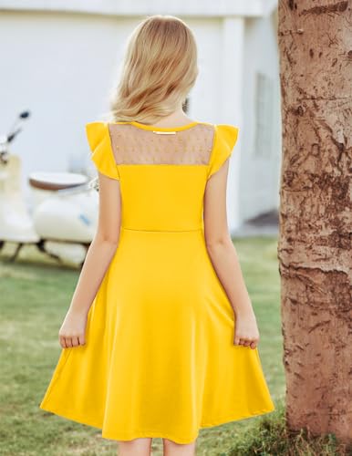 Arshiner Girls Dress Summer Ruffle Sleeve Mesh A Line Casual Party Dresses with Pockets 6-13 Years - Image 6