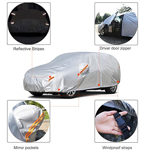 Image of Kayme SUV Car Cover Waterproof All Weather (191 to 200 Inch) | Protects cars from outdoor UV exposure, blocks blowing dust and wind, breathable lightweight material, easy storage
