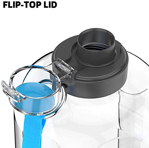 Image of 1 Gallon Water Jug with Flip-top Lid and Handle Strap, Leak-proof BPA Free Reusable Time Marker Reminder Large Capacity Wide Mouth Gallon Water Bottle for Outdoor Sports Fitness Gym Hiking Clear