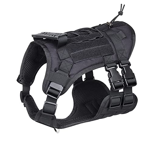 FYA Tactical Dog Harness for Medium Large Dogs No Pull, Military Dog Harness with Handle,Service Dog Vest with Molle & Loop Panels, Adjustable Pet Harness for Training Hunting Walking