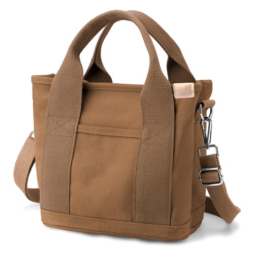 ABOUME Canvas Tote Bag for Women Small Tote Bag with Zipper Crossbody Bag Shoulder Handbag Work Travel Tote with Compartments (Large, Brown)