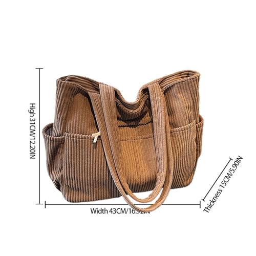 Image of Corduroy Tote Bag for Women, Multiple Pockets Large Hobo Shoulder Bag for Office & Shopping, Zipper Casual Handbags