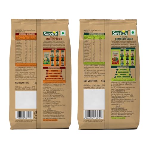 Image of Sweetch Natural Khandsari Sugar (Raw cane Sugar) 1Kg + Jaggery 1Kg Combo Healthy Replacement for Sugar, With Minerals, Low GI, Sulphur Free | For Milk, Cookies, Milkshakes | Natural Sweetener