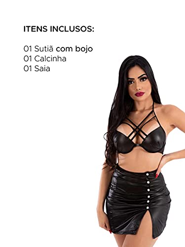 Fantasia Sexy Secretaria Lingerie Sensual Empresaria Erótica Completa (P, Preto)