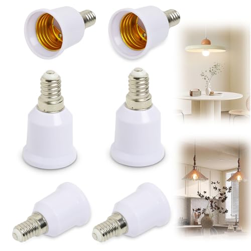 Adaptador de Casquillo E14 a E27, Juego de 6 Convertidores de Lámpara para Bombillas LED, Halógenas e Incandescentes, Para dormitorios, salas de estar