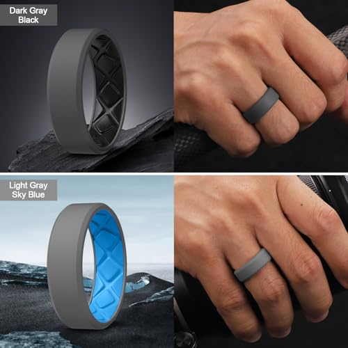 Egnaro Men's Silicone Rings, 7.5mm Wide 2.5mm Thick Rubber Bands For Him, Ergonomic Beveled Edge Two Tone Waterproof Workout Accessories4