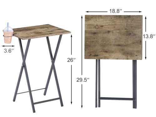 Image of VECELO Folding TV Tray for Eating Set of 2, Portable Dinner /Snack Table with Cup Holder for Couch, Living Room and Small Space, Rustic Brown