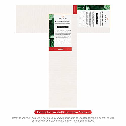 Image of Scholar Art Hobby Series 04 Oz (230 GSM) 100% Cotton Canvas Panel Board for Painting (White Blank Canvas Boards for Acrylic Paint, Oil Paint, Wet & Dry Media) | 06 inchx20 inch (15x50 cm), Pack of 12
