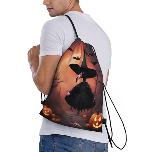 Halloween Flamingo Witch Hat print Drawstring Bag Sack Gym Bag Ditty Bag for Gym Traveling, Hiking, Yoga, Shopping for Adult3