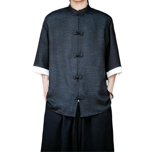 Chemise en soie glacée homme style chinois anti-pli pour un look casual et frais au quotidien