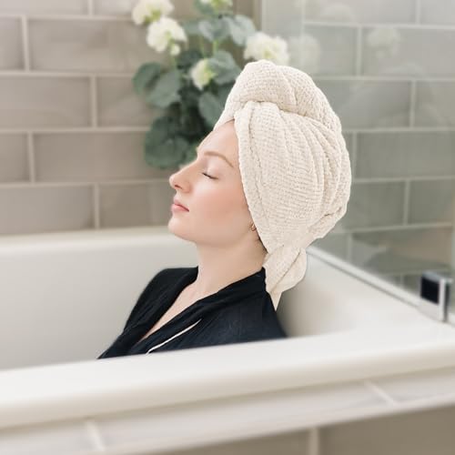 Image of ROLSHOL 2-Pack Large Microfiber Hair Towel Wraps, Super Absorbent & Quick Dry - Anti-Frizz for Wet Curl & Straight Hair - 27.5''*39.4''