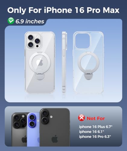 Image of FNTCASE for iPhone 16 Pro-Max Case: [360 Spin Magnetic Stand] [Compatible with Magsafe] [Screen Protector] Clear Magnetic Phone Cases Anti Yellowing Shockproof Protective Phone Cover - Clear