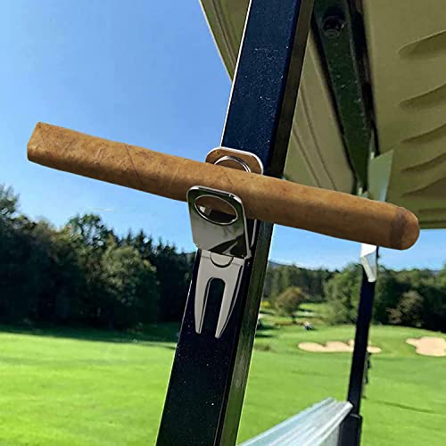 DUCIHBA Golf Cigar Holder, Magnetic Golf Divot Repair Tool and Ball Marker, 3 in 1 Golf Accessory Tool, Gift for Man, Metal Zinc Ally_ Polished Nickel Silver Finish