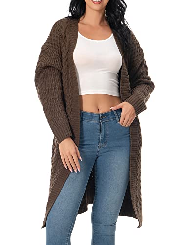 Shineflow Womens Long Sleeve Casual Cable Knit Long Cardigan Knee Length Open Front Sweater Outerwear with Pockets4