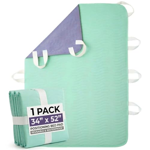 GOJVT Positioning Bed Pads for Elderly Adults with 8 Handles 34x52 Absorbent Draw Sheet with Handles Washable Waterproof Mobility Incontinence Under Pads for Turning Moving Transferring-1 Pack