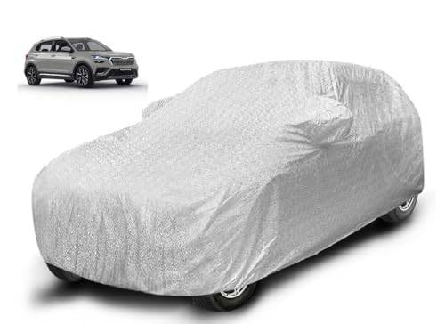 Image of Auto Hub Car Cover Compatible with Skoda Kushaq with Mirror Pocket and Soft Cotton Lining, Kuhaq Car Cover Waterproof, Metallic Silver