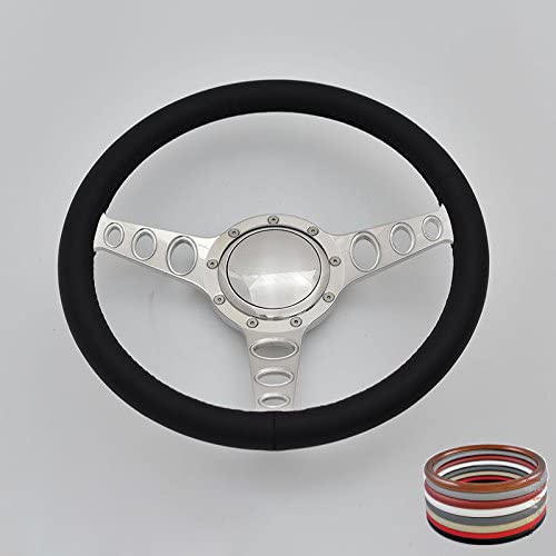 Flashpower 14'' Billet Full Wrap 9 Bolts Steering Wheel with 2'' Dish and Horn Button (Black)