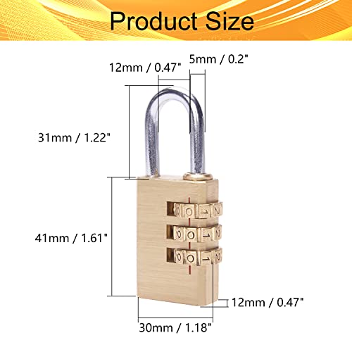 Image of 2PCS 3-Digit Combination Padlock Shackle Copper Resettable Padlock Gym Lock Waterproof for Gate & Door Hasps Toolboxes Drawing 5mm
