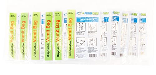 Primacare Cb-7142 Pack Of 12 Disposable Emesis Vomit Bags, Hospital Medical Grade Barf Bags For Travel Motion Sickness And Nausea Kids, Auto Seals 6" Rigid Collar, Transparent #TOP2