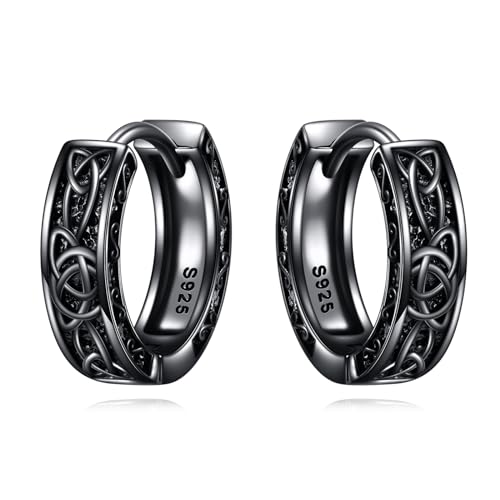 Celtic Knot Hoop Earrings 925 Sterling Silver Men Hoop Earrings Small Vintage Irish Earrings for Men Women