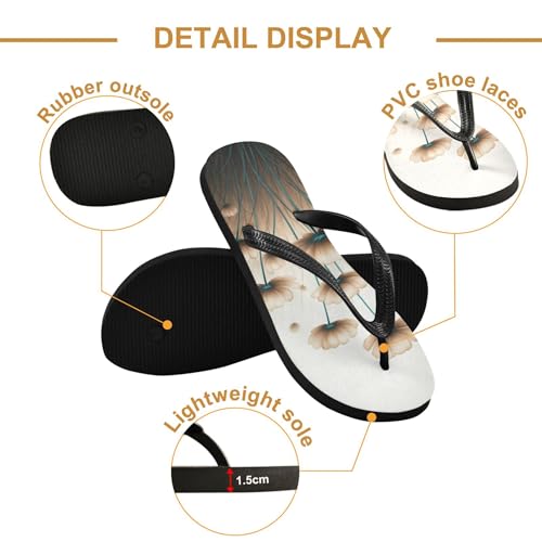 Burbuja Beige Brown Poppy Flowers Flip Flops for Women Men, Soft Thong Sandals Rubber Slippers for Pool Beach Essentials3