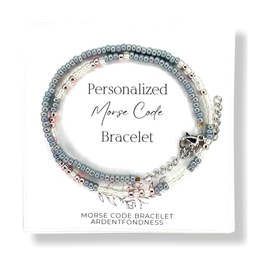 Personalized Morse Code Bracelet with your own message, Custom Gift for Her, Unique Jewelry for Women, Adjustable, Made in America, Stainless Steel, Customizable Secret Hidden Message (Pink Dust)