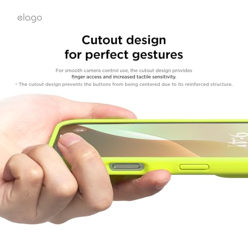 Image of elago Compatible with iPhone 16 Case, Premium Liquid Silicone Case, Full Body Protective Cover, Shockproof, Slim Phone Case, Anti-Scratch Soft Microfiber Lining, 6.1 inch (Neon Yellow)