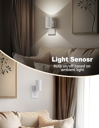 Image of JandCase Night Lights Plug into Wall, Dimmable Night Light Plug in, Modern Night Light Dusk to Dawn Light Sensor, Cool White 5000K, 0-100LM Adjustable Brightness Nightlight for Hallway Bedroom, 2 Pack