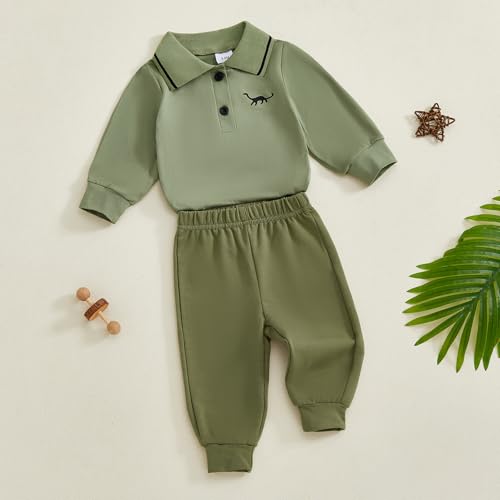 Baby Boy Clothes Long Sleeve Lapel Dinosaur Shirt Romper + Suspender Overalls Pants Set Fall Winter Outfit 2PCS3