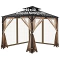 OIPUNSHLE Gazebo Universal Replacement Mosquito Netting, 10'x12' Gazebo Netting Outdoor, 4-Panel Screen Walls for Outdoor Patio with Zipper (Mosquito Net Only) (Brown)