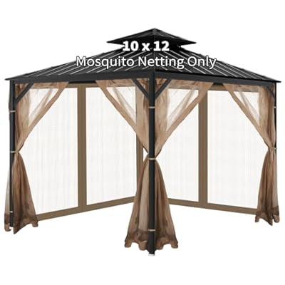 OIPUNSHLE Gazebo Universal Replacement Mosquito Netting, 10'x12' Gazebo Netting Outdoor, 4-Panel Screen Walls for Outdoor Patio with Zipper (Mosquito Net Only) (Brown)