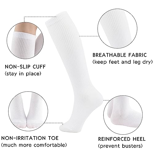 Image of +MD Cotton Compression Socks for Women & Men 4 /6 Pairs 15-20mmHg Knee High for Sports, Travel, Nursing Long Sitting Standing
