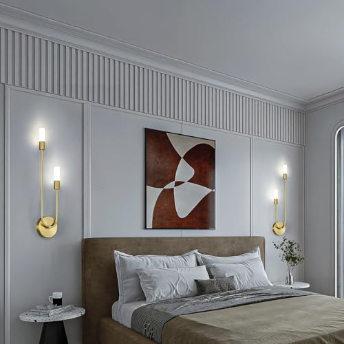 Image of Gold Wall Sconces Set of Two U Shape 2 Light 6000K LED Wall Sconce Dimmable Bathroom Sconces Modern Sconces Wall Lighting for Bedroom Hallway Wall Light Fixtures Indoor