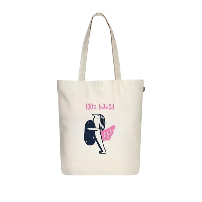 Eco Right Canvas Tote Bags for Women with Zip, College Bag for Girls, 100% Organic Cotton Tote Bag for Shopping, Travel & beach bags for women (Baked Behaviour) image 1