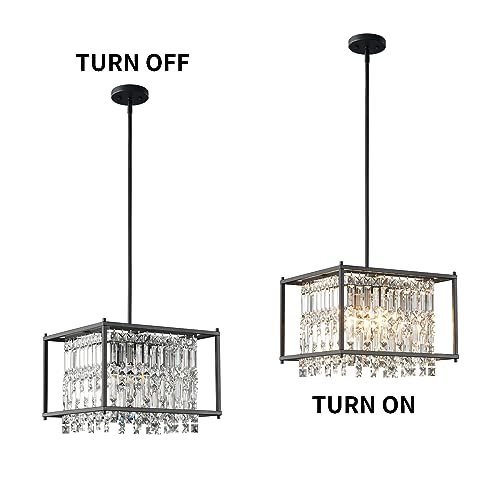 Image of LMQNINE Modern Foyer Chandelier, Black Crystal Chandelier Entryway Pendant Light Fixture, Square Adjustable Height Chandeliers for Kitchen Island, L15.74'' x H9.84''