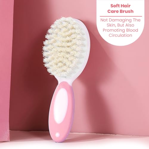Image of TONY STARK Baby Brush and Comb Set, Newborn Essentials Set with Baby Comb and Soft Bristle Hair Brush for Your Toddler's Scalp (Pink)