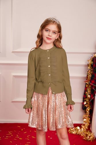 GRACE KARIN Girls' Cardigan Button Up Knit Mesh Ruffle Uniform Sweater Size 5-124