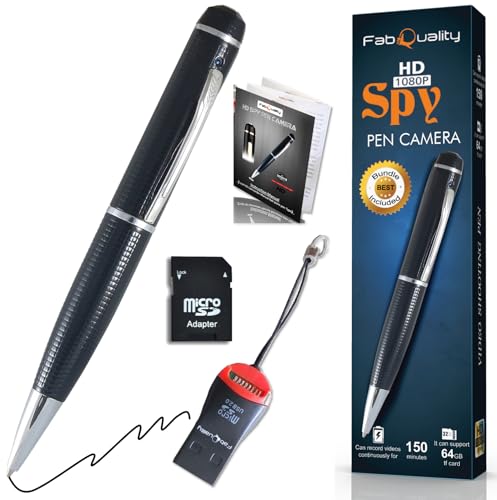 fabquality Stylo pour caméra espion – Caméra espion cachée de 32 Go avec vidéo Full HD 1080p | Mini caméra de nounou pour la sécurité à domicile, le travail et l'apprentissage | Version 2023