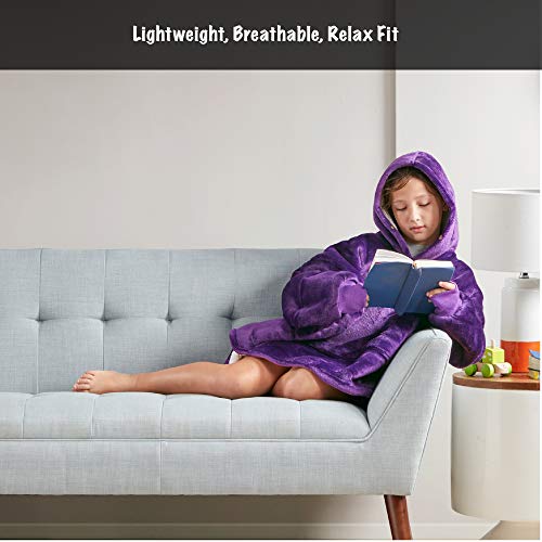 Degrees Of Comfort Purple Blanket Hoodie For Teen Girls Boys, Kids Soft Sherpa Hooded Blankets Sweatshirt With Pockets, One Size Fits All, 30X28 Inch #TOP3