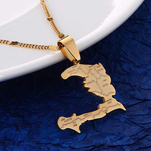 The Republic of Haiti Map Pendant Necklace Chain Port-AU-Prince Map Jewelry2